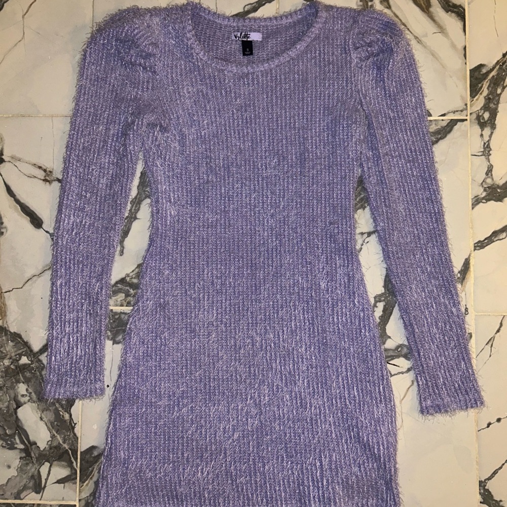 Purple Fuzzy Long Sleeve Dress